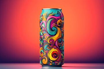 New type of energy drink, super trippy can, colourful,orange background, AI GENERATED - obrazy, fototapety, plakaty