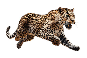 Roaring Leopard Portrait Isolated on a Transparent PNG Background, Render. Generative Ai