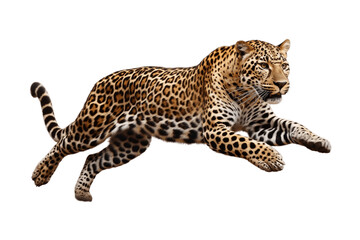 Running Leopard Portrait Isolated on a Transparent PNG Background, Render. Generative Ai