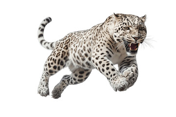 White Leopard's Portrait Isolated on a Transparent PNG Background, Rendering. Generative Ai