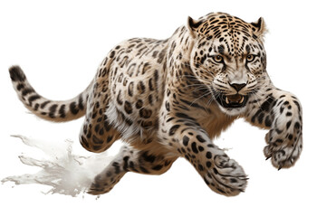 Beautiful Gray Leopard Isolated on a Transparent PNG Background, Rendering. Generative Ai