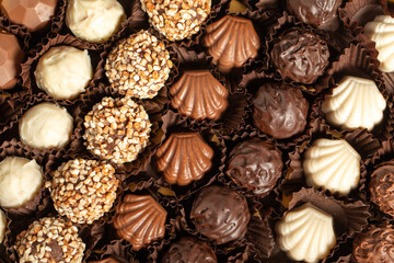 Truffle chocolate. Various chocolate pralines in bulk