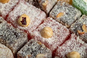 Turkish delight. Various Turkish delight in bulk. close up