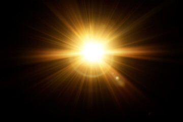 Golden sunlight,Abstract sun burst ,digital lens flare on black background for overlay - 644499873