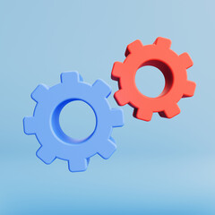 3D gears. Flat design gear icon. Mechanism wheels logo. Gear wheel concept template. Settings, process, business progress icon. 3D illustration