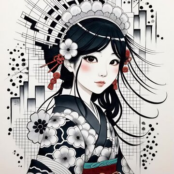 Japanese Cyberpunk Ink Drawing Flipbook Animation.  Generative AI.
A flipbook animation of a  cyberpunk woman in the style of a Japanese ink drawing.