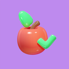 Fresh red apple icon with checkmark, 3d vector icon.