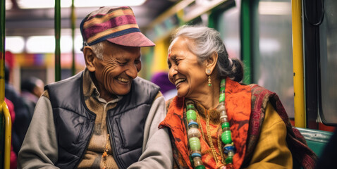 Obraz na płótnie Canvas Senior couple using public transport