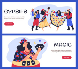Set of website banner templates about gypsies flat style, vector illustration