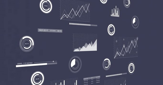 Animation of interface with statistical data processing against blue background