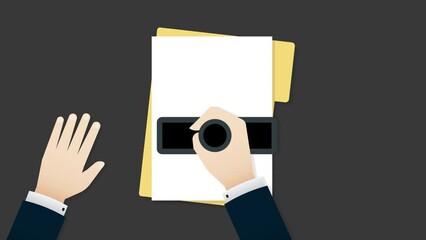 Animation of Businessmen stamping rubber stamp of "REJECTED" word on blank paper, transparent background, alpha channel included.