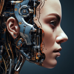 Fototapeta premium Artificial intelligence futuristic humanoid cyber girl with a neural network. Cyborg alien woman