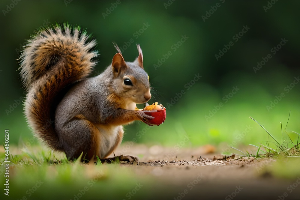 Wall mural squirrel eating nut - Wall murals