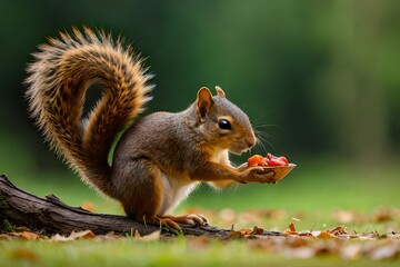 squirrel eating nut - obrazy, fototapety, plakaty