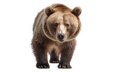 angry brown bear  isolated on a transparent background,towards the camera , PNG format.