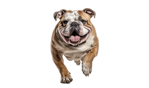bull dog running towards the camera  isolated on a transparent background, PNG dog.
