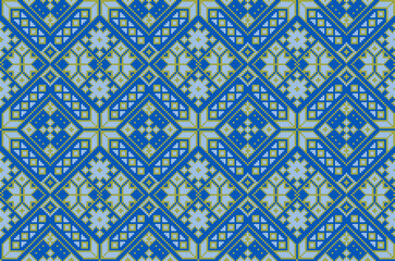 Vector illustration of Ukrainian ornament in ethnic style, identity, vyshyvanka, embroidery for print clothes, websites, banners. Background. Geometric design, border, copy space, frame