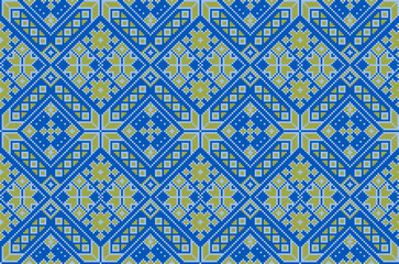 Vector illustration of Ukrainian ornament in ethnic style, identity, vyshyvanka, embroidery for print clothes, websites, banners. Background. Geometric design, border, copy space, frame