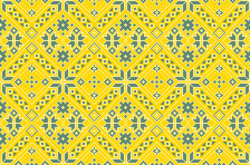 Vector illustration of Ukrainian ornament in ethnic style, identity, vyshyvanka, embroidery for print clothes, websites, banners. Background. Geometric design, border, copy space, frame