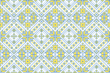 Vector illustration of Ukrainian ornament in ethnic style, identity, vyshyvanka, embroidery for print clothes, websites, banners. Background. Geometric design, border, copy space, frame