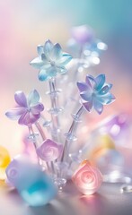 Pastel colored 3d glassy flower illustration. Ai generated art.