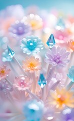 Pastel colored 3d glassy flower illustration. Ai generated art.