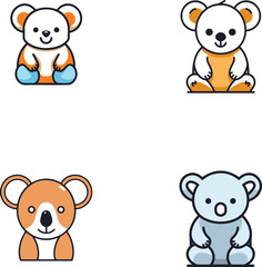 set of baby teddy bear vector logo style illustration modern minimal line art collection pack