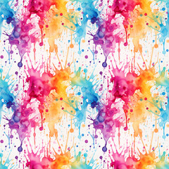 abstract watercolor seamless pattern of colorful drops and splashes on a white background