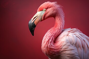 Fototapeta premium closeup of standing flamingo on pink background