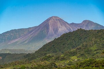 Reventador volcano erupting, landscape located in the Amazon rainforest of Ecuador