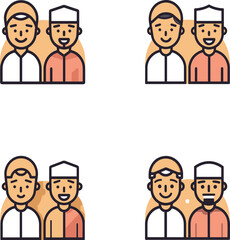 set of happy islam persons vector logo style illustration modern minimal line art collection pack