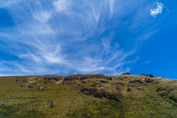 Andes mountains with blue sky and beautiful clouds.