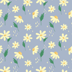 Vector pattern with daisies on a blue background