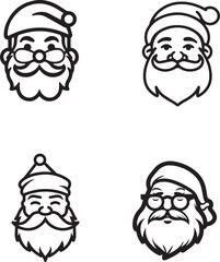set of Santa face vector logo style illustration modern minimal line art collection pack