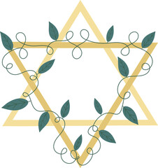 Golden Star of David decorated with green leaves