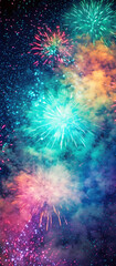 Obraz na płótnie Canvas Panorama of colorful fireworks.AI generated