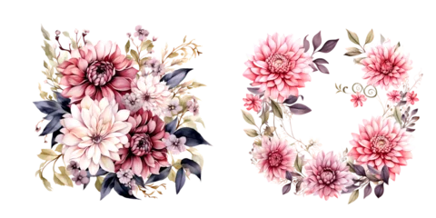Dekokissen Beautiful wedding wreath with Dahlia flowers watercolor elements set © Teerawan