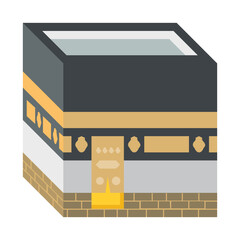 Kaaba vector icon. Isolated cube-shaped building located at the centre of the Al-Masjid al-Haram Mosque in Mecca. 