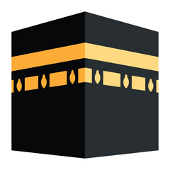 Kaaba vector icon. Isolated cube-shaped building located at the centre of the Al-Masjid al-Haram Mosque in Mecca. 