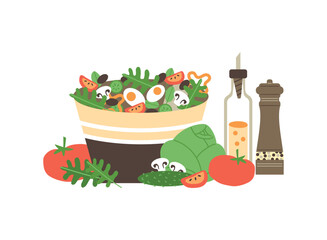 Bowl with vegetable salad flat style, vector illustration