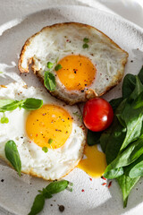 Close up of fried eggs on a plate