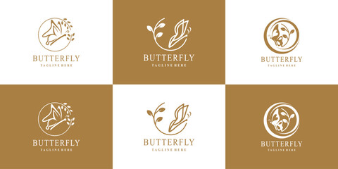 Butterfly logo design collection for beauty icon with creative concept Premium Vector