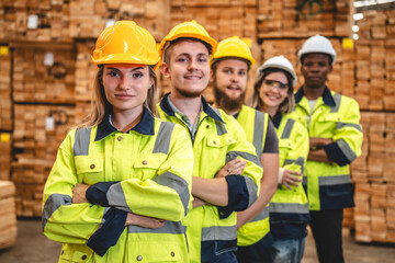 professional carpenter business team in carpenter's shop industry warehouse, factory technician engineer teamwork of craftsman on background of wood construction workshop and furniture tool equipment