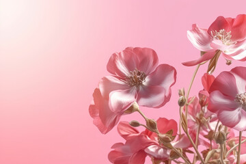 Fototapeta na wymiar Beautiful pink flowers on a pink wall background. Beautiful flowers concept. Generative Ai, Ai.