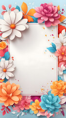 Obraz premium Floral design invitation Floral border frame,white background,Colourful Flowers for Mother's day, wedding,congratulations, ceremony, card, invitation, generative ai