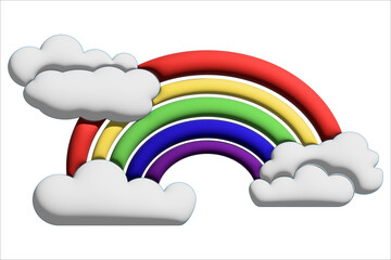 3D Illustration: Beautiful Rainbow with Clouds