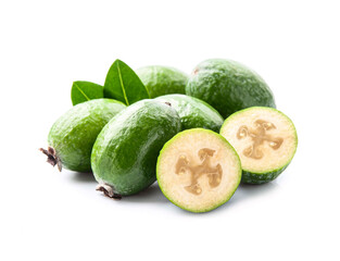 Sweet feijoa fruits on white backgrounds