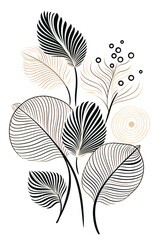 Abstract floral background with tropical leaves. Black and white.