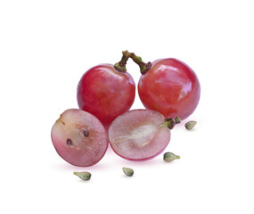 Organic fresh grapes with seeds on white on transparent.
