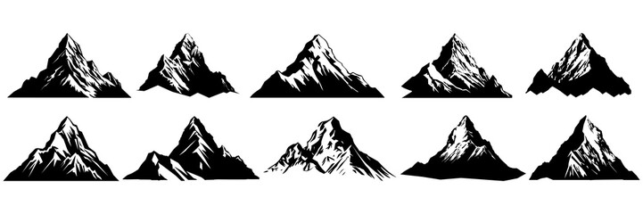 Mountain silhouettes set, large pack of vector silhouette design, isolated white background
